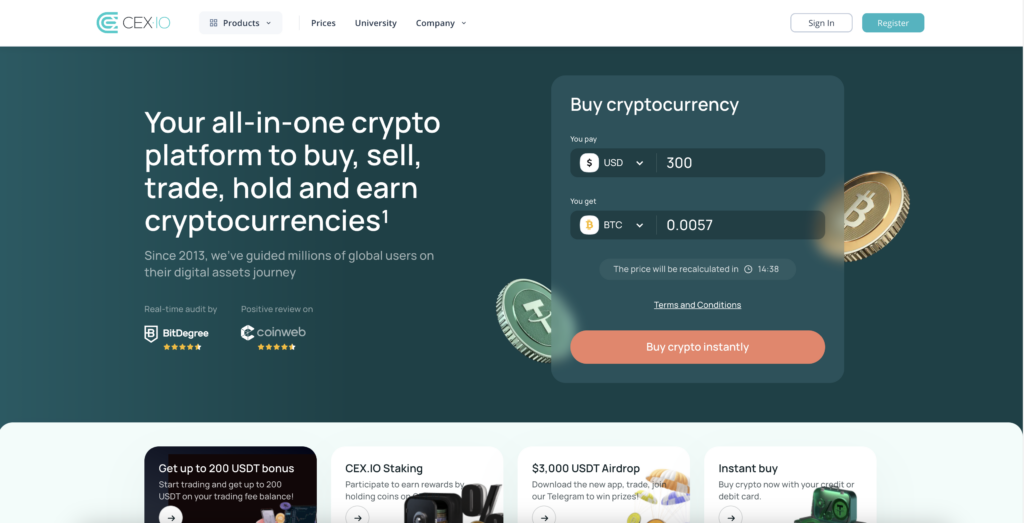 CEX.IO crypto exchange homepage screenshot