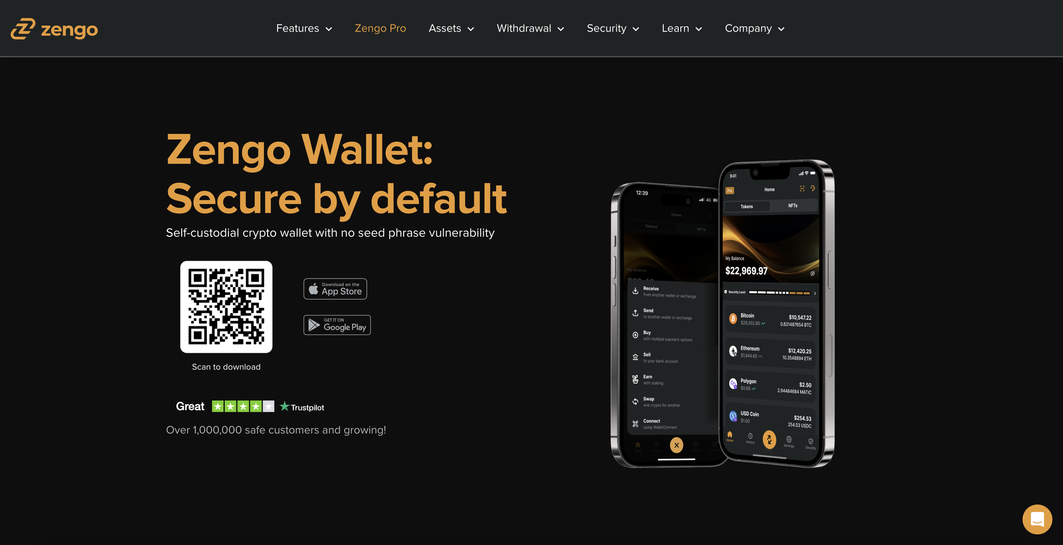 Zengo crypto wallet homepage screenshot