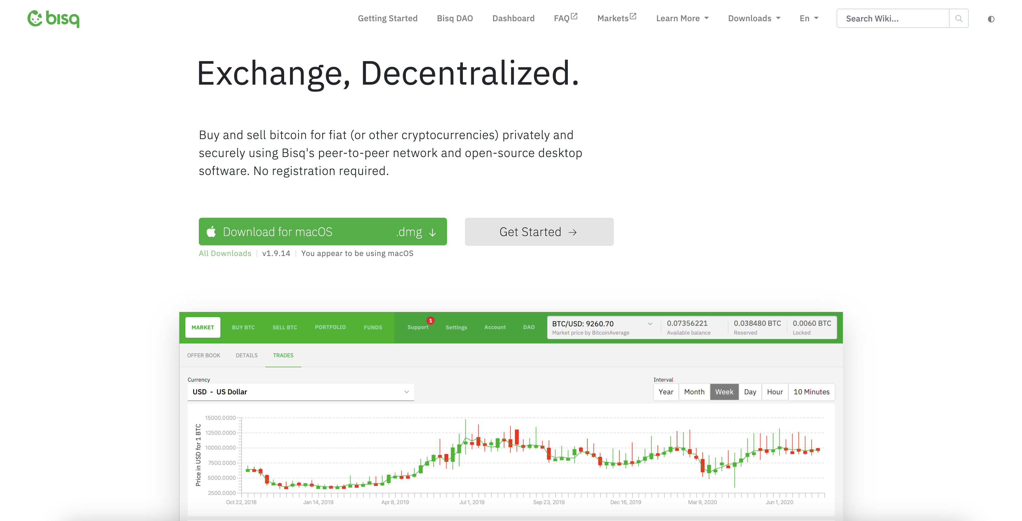 Bisq exchange homepage screenshot