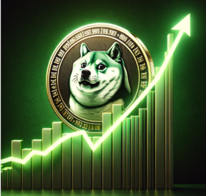 Dogecoin Logo overlaid on a Bullish Price Chart