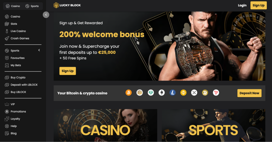 Michael Bisping is welcoming you to Lucky Block with a 200% bonus that you can pick up when you deposit your favorite cryptocurrency!