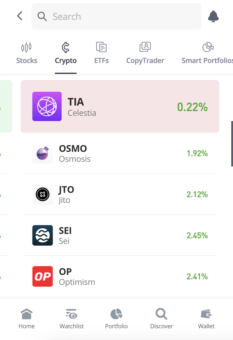 Trade crypto on the eToro app