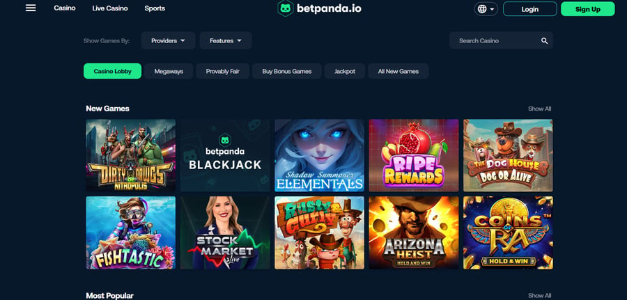 To make its navigation simple, Betpanda features eight category filters in its Casino section.