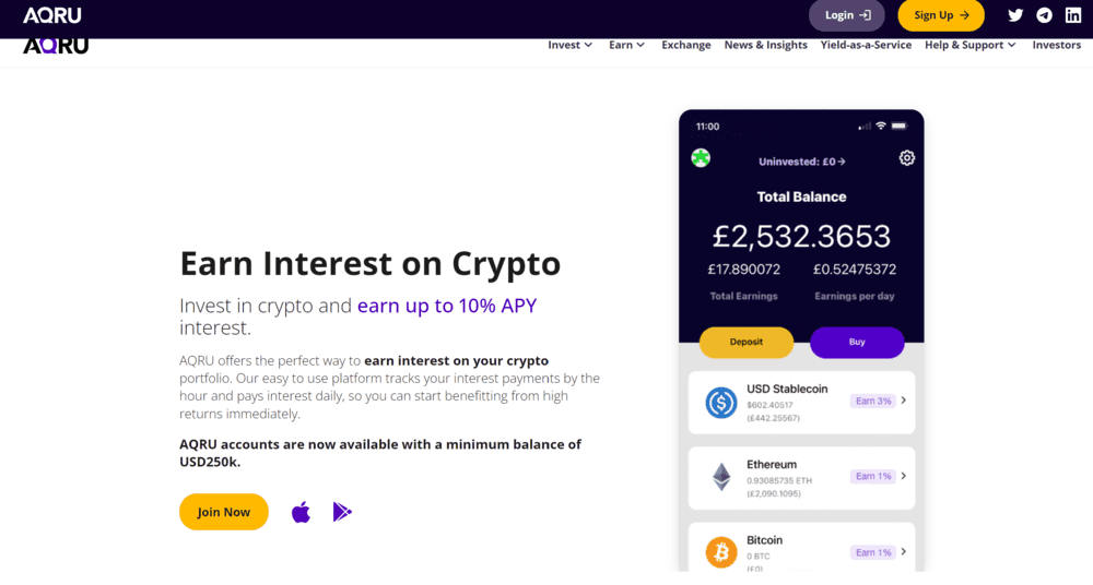 AQRU Crypto Interest Account to Earn Ethereum