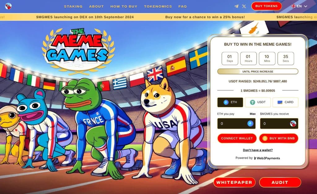 Discover the freshest Olympics Meme Coin - Meme Games - ahead of the highly anticipated 2024 Paris Olympics - Best 25x Play in July