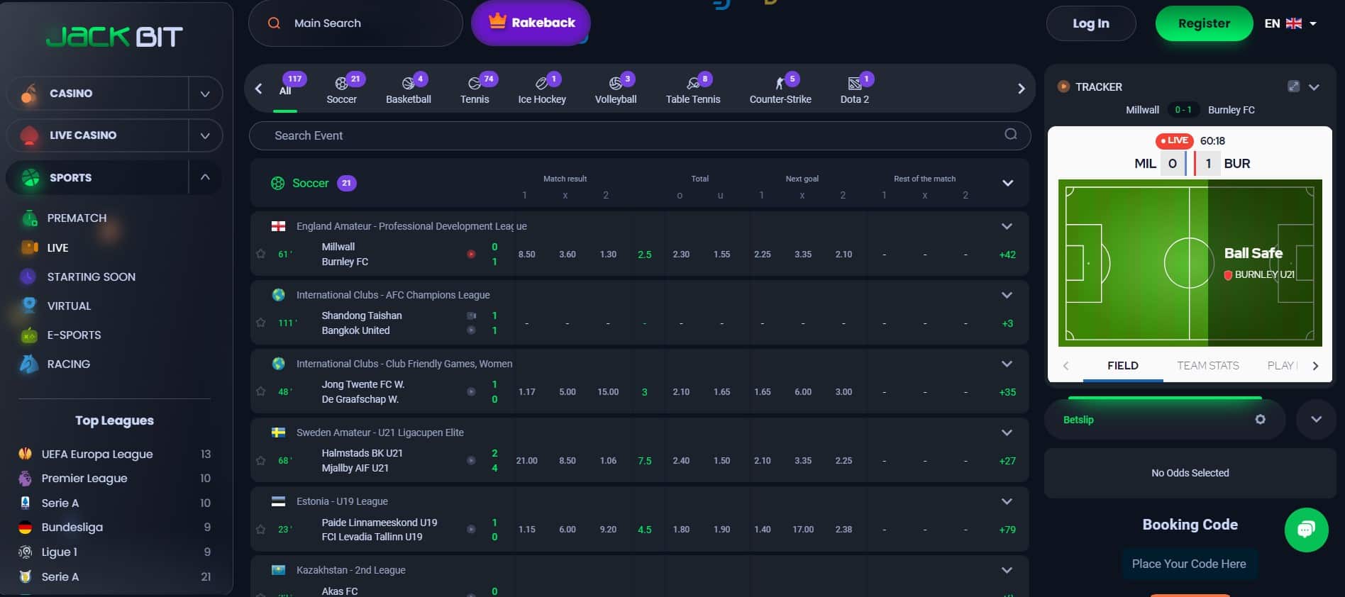 Jackbit Sportsbook, featuring soccer events