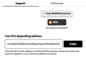 Click the Deposit button and select BTC.