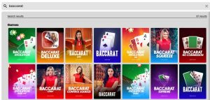 Find baccarat in the Casino section.