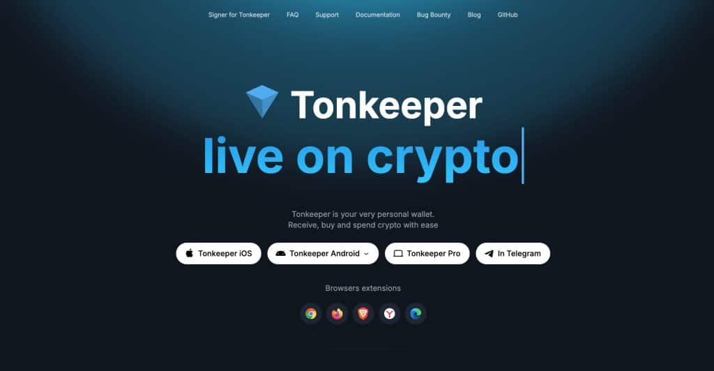 Tonkeeper Wallet Homepage