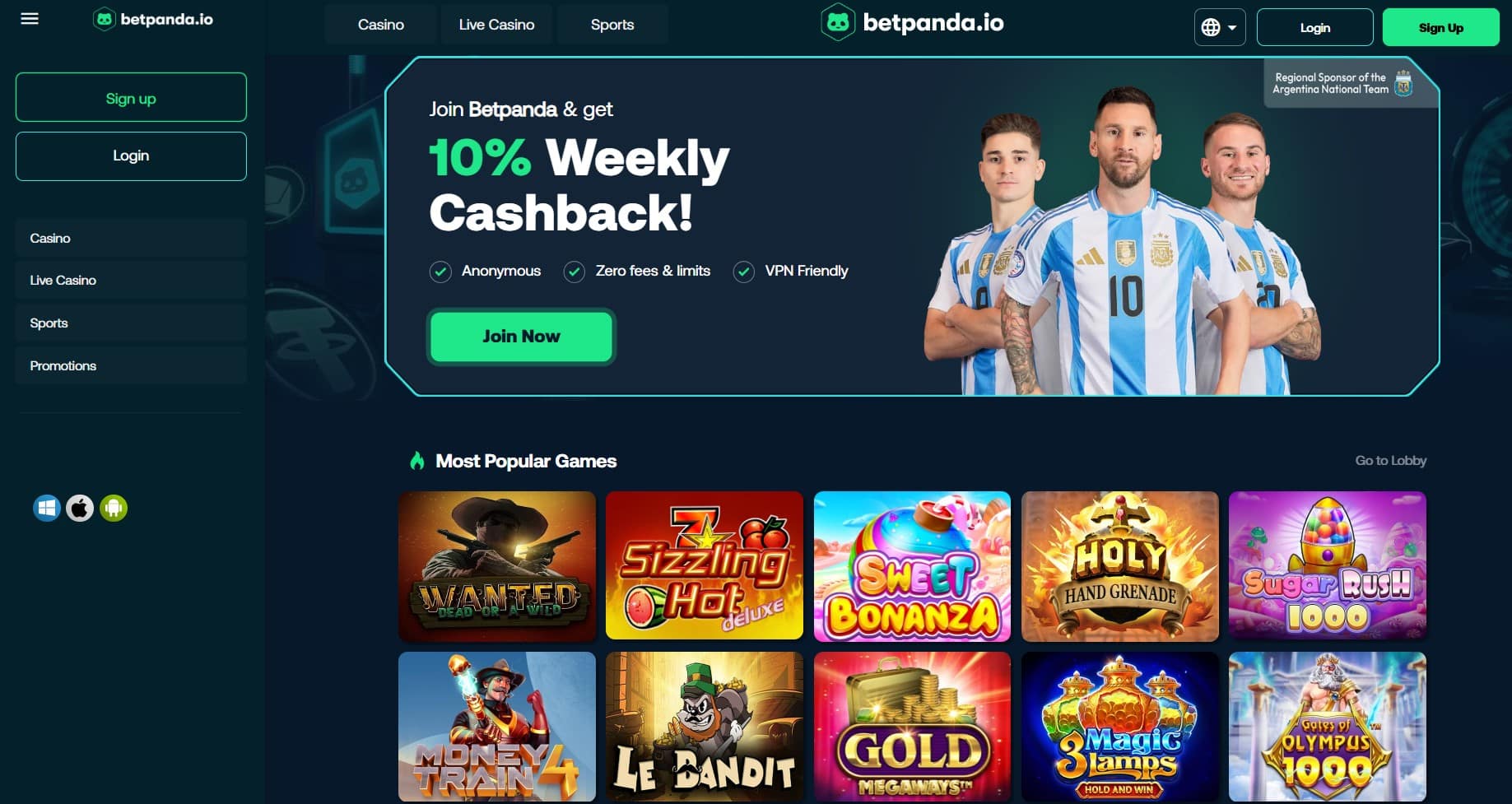 Betpanda Casino Homepage