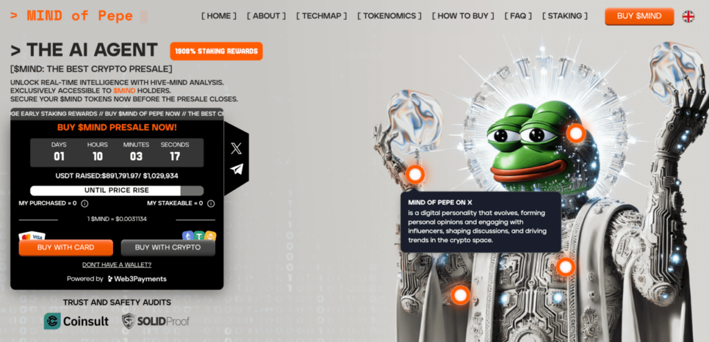MIND of Pepe Presale homepage