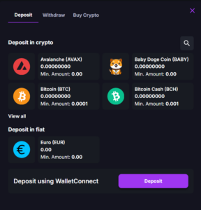 Make instant crypto deposits at CoinCasino