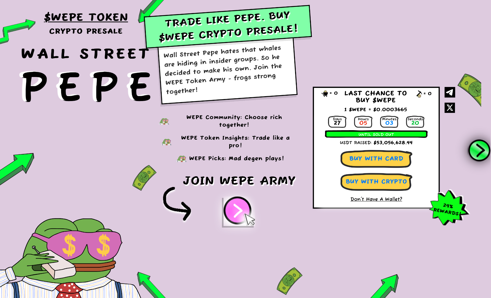 Wall Street pepe hits 53 million in presale and btc new ath