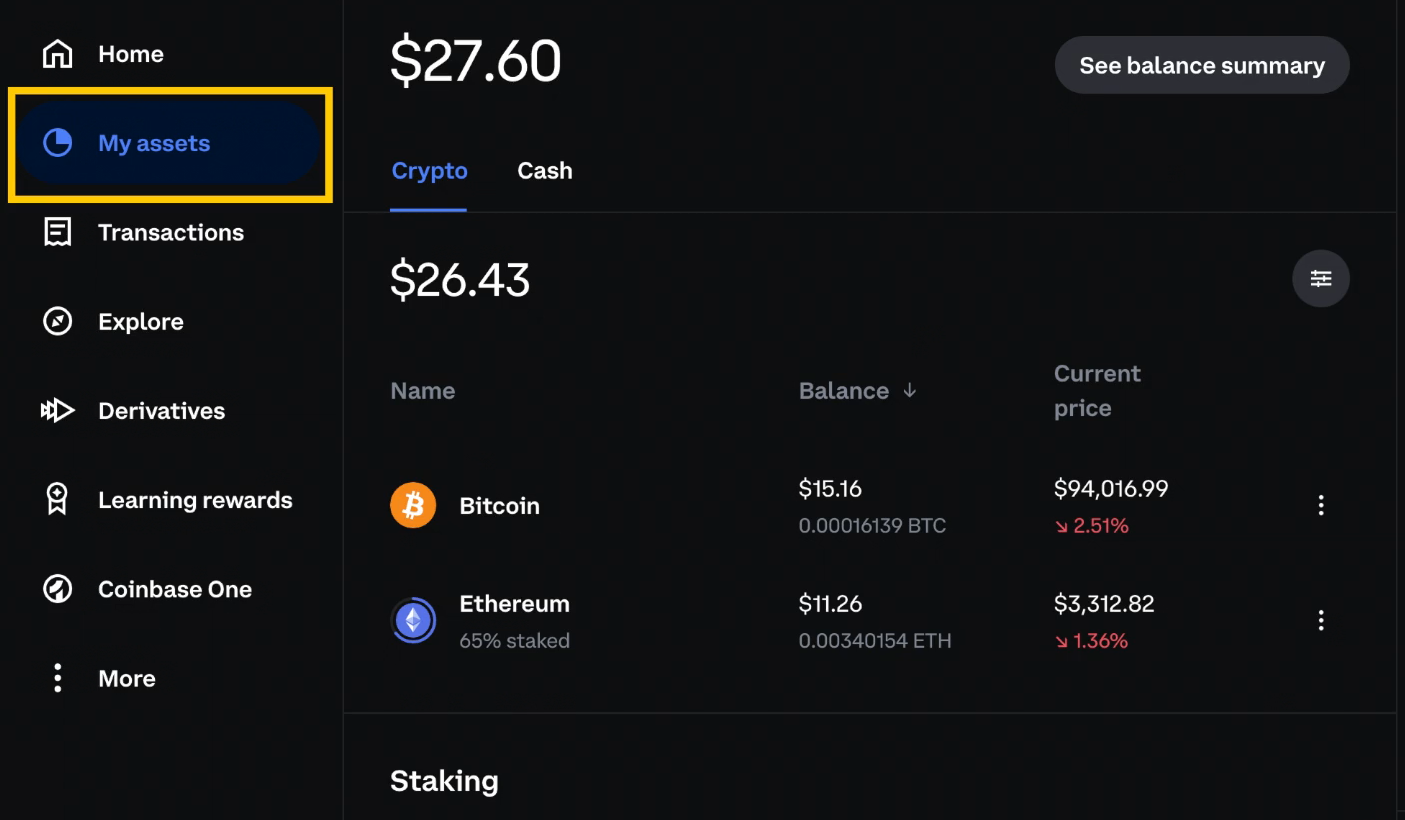 coinbase my assets