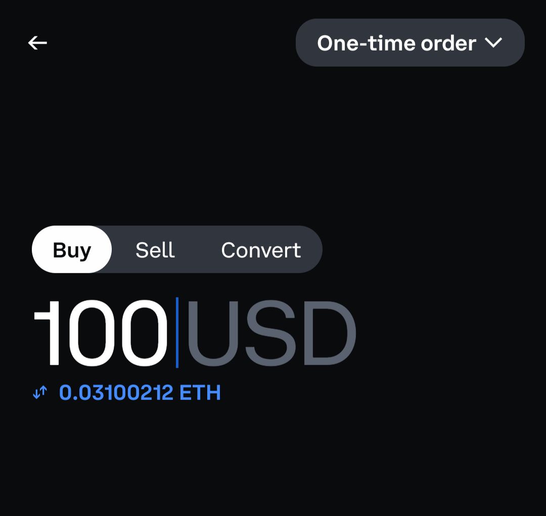 coinbase one-time order ETH