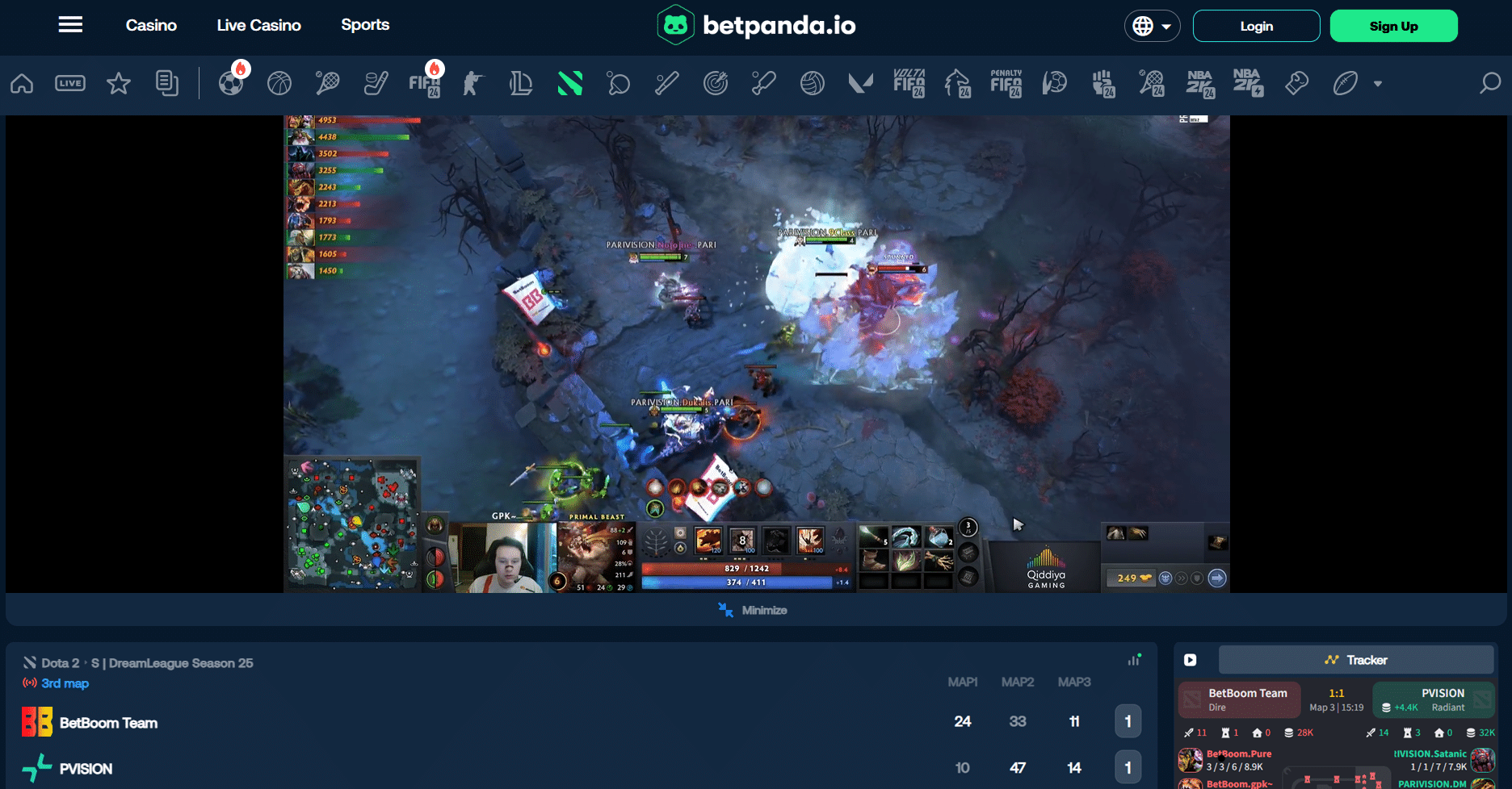 Play Dota2 at Betpanda, watch live streaming, and bet in-play