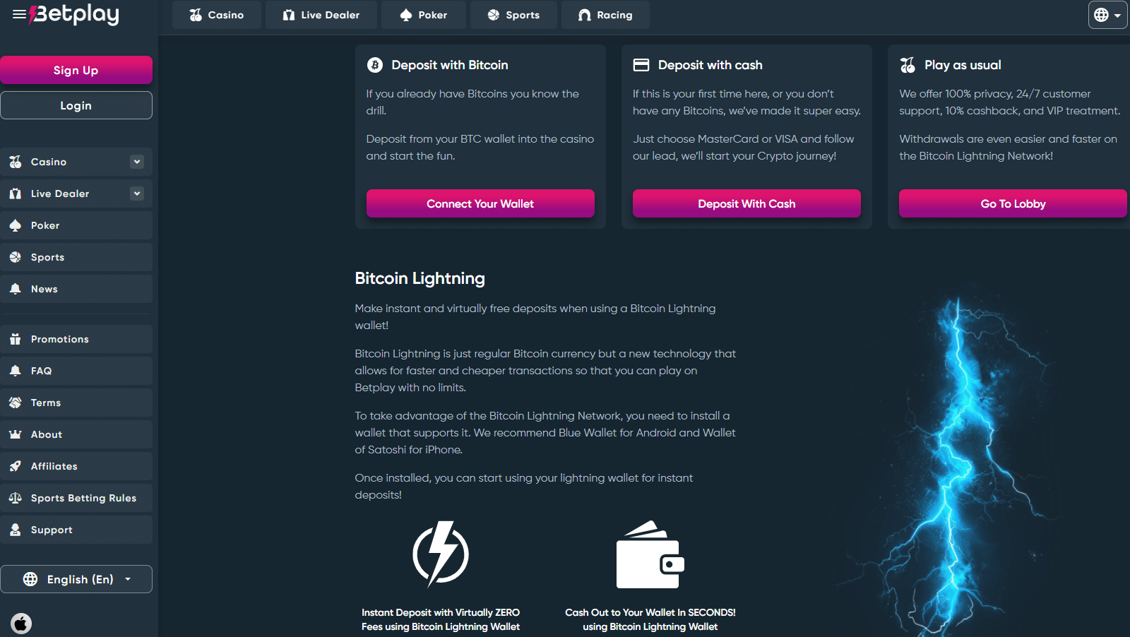 Betplay Casino - Bitcoin Lightning Network