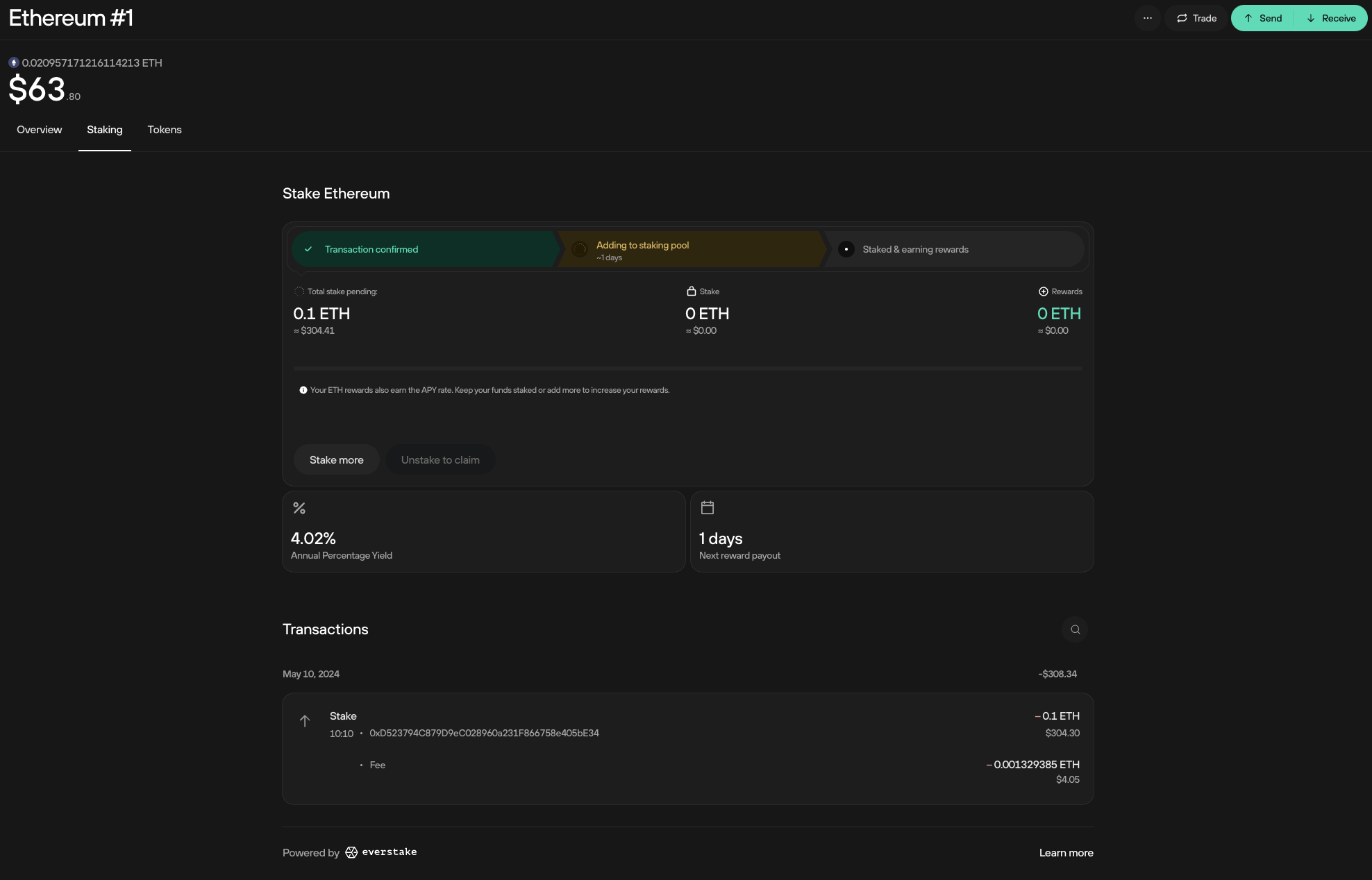ETH Staking rewards on Trezor