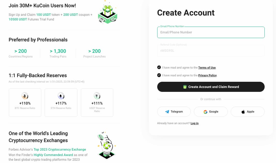 KuCoin review - create account on KuCoin