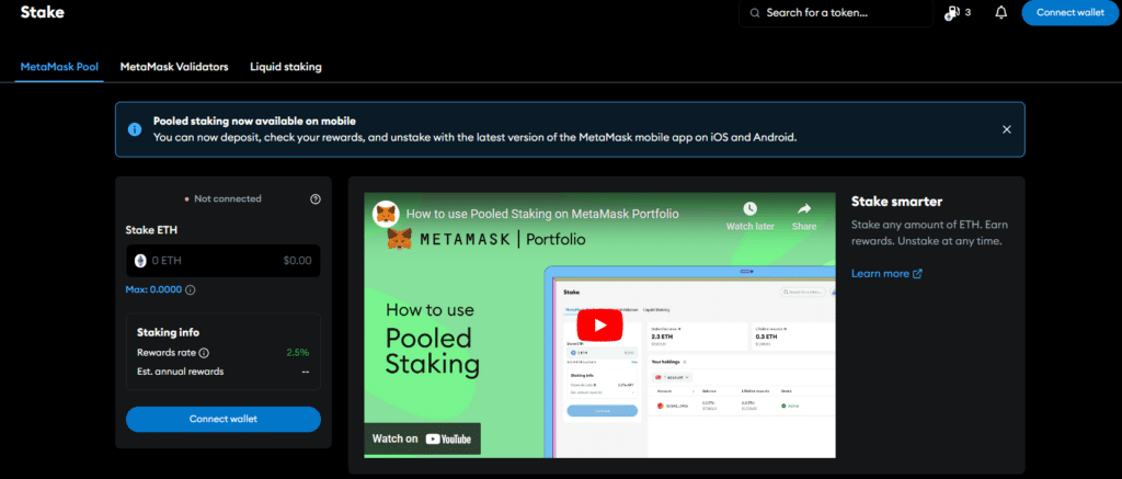 Staking on a Metamask pool