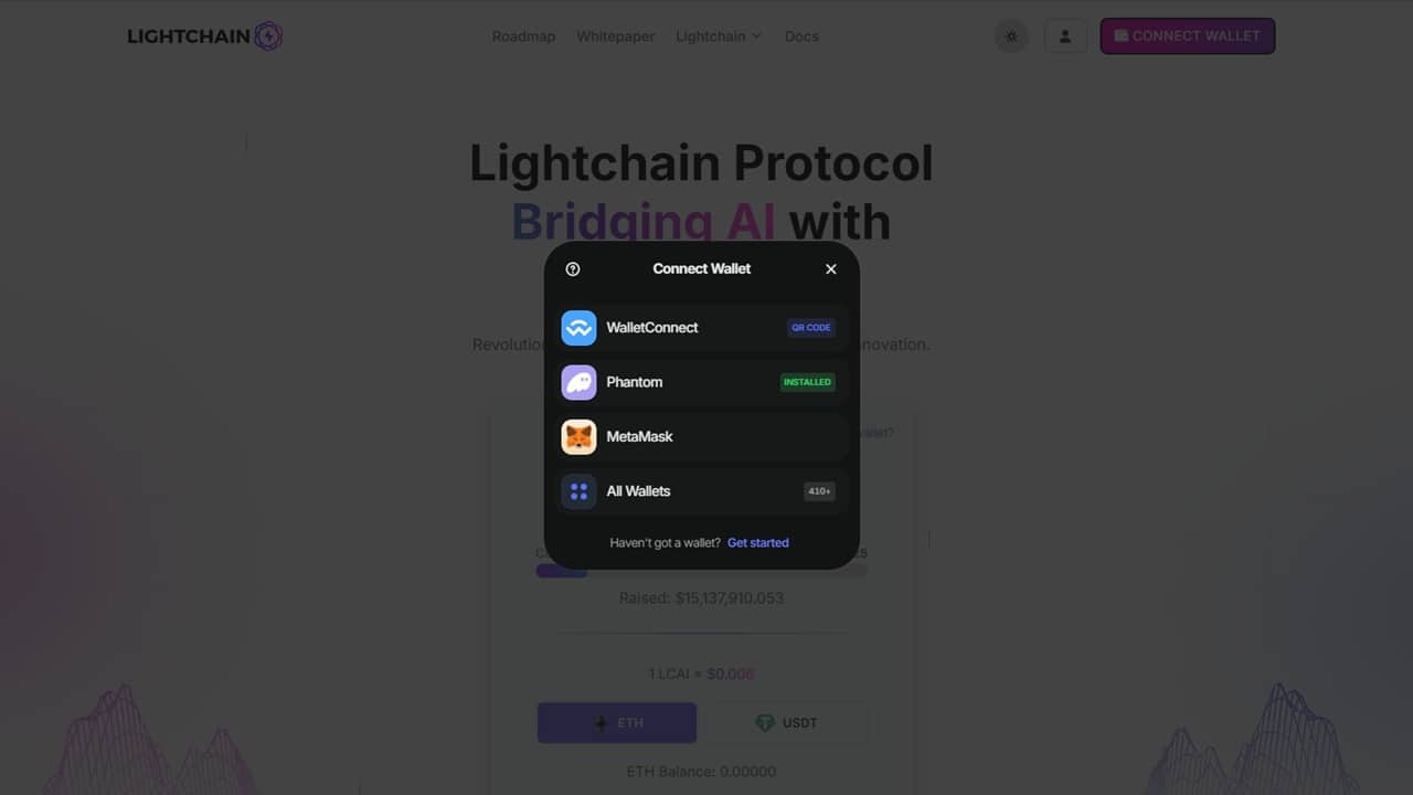 Wallet connect para Lightchain AI