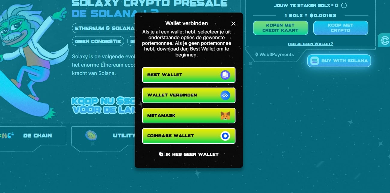 wallet verbinden met Solaxy