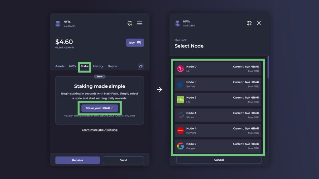 HashPack wallet HBAR staking