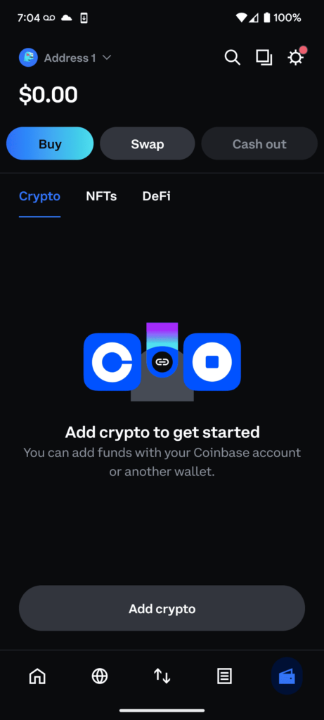 Add crypto to Coinbase Wallet