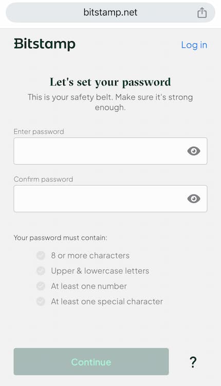 Bitstamp review- create a password