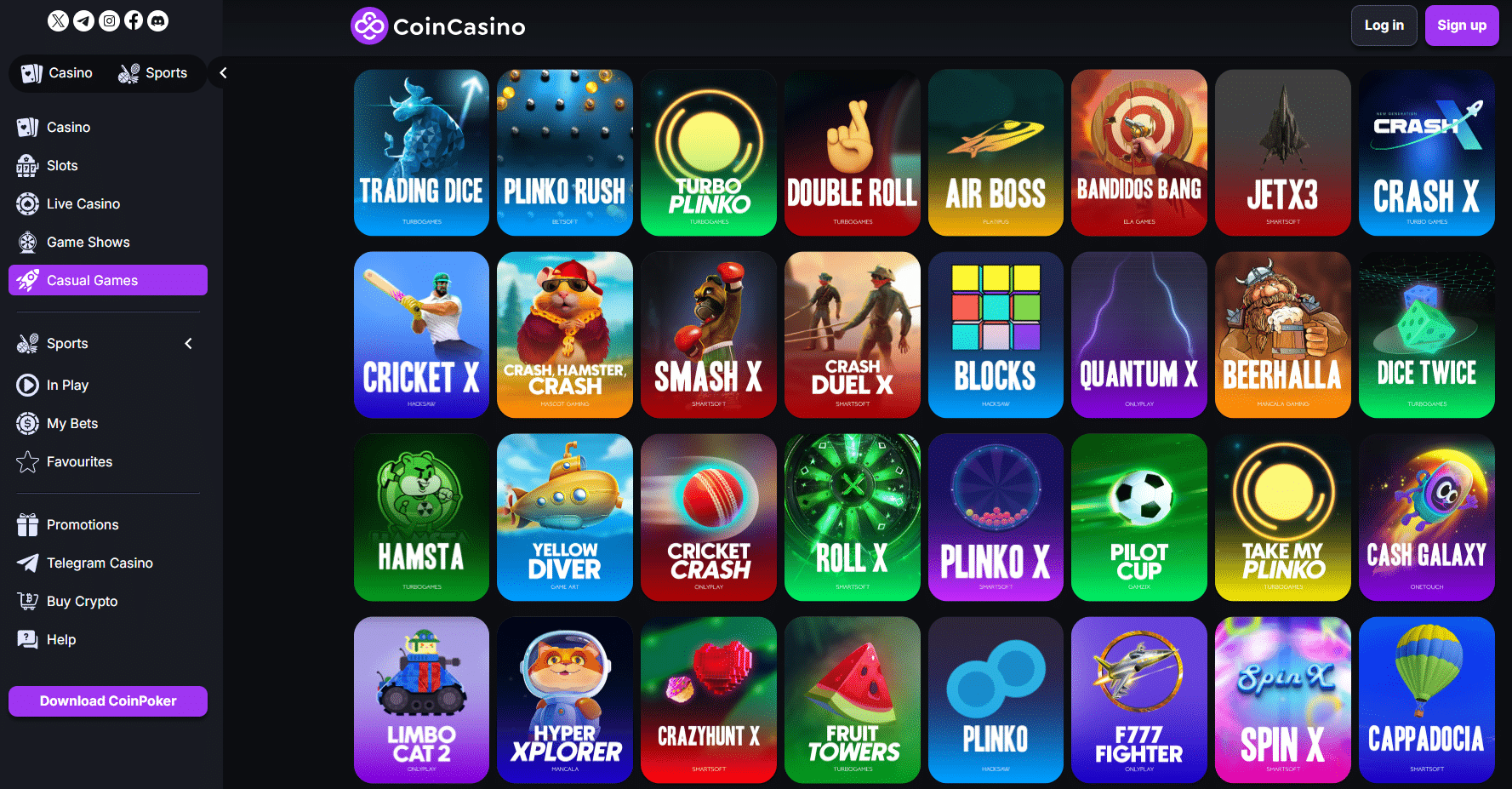 Play casual games at CoinCasino, including Aviator