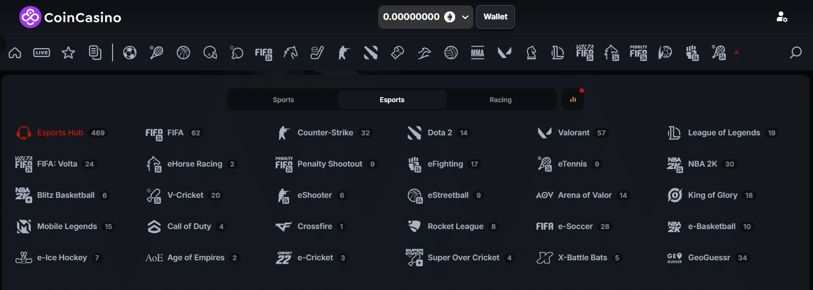 Bet on esports at CoinCasino