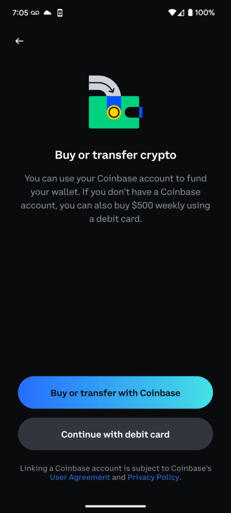 Connect a Coinbase account to Coinbase Wallet