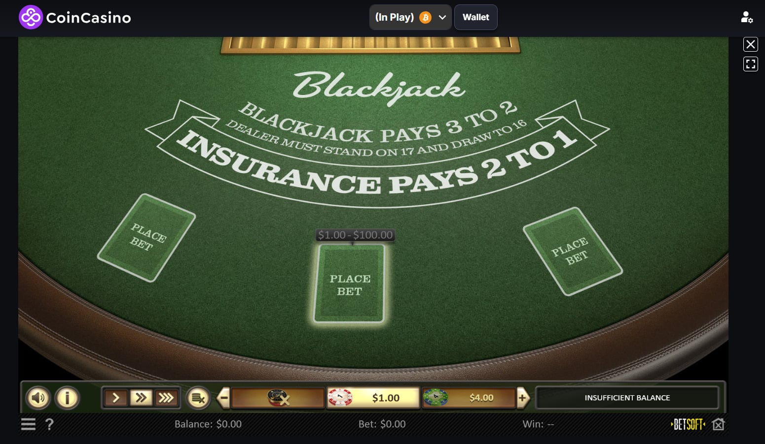 Play European Blackjack at CoinCasino