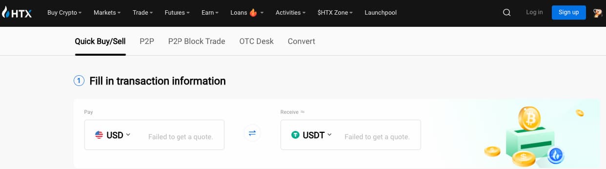 HTX exchange services quick buy_sell
