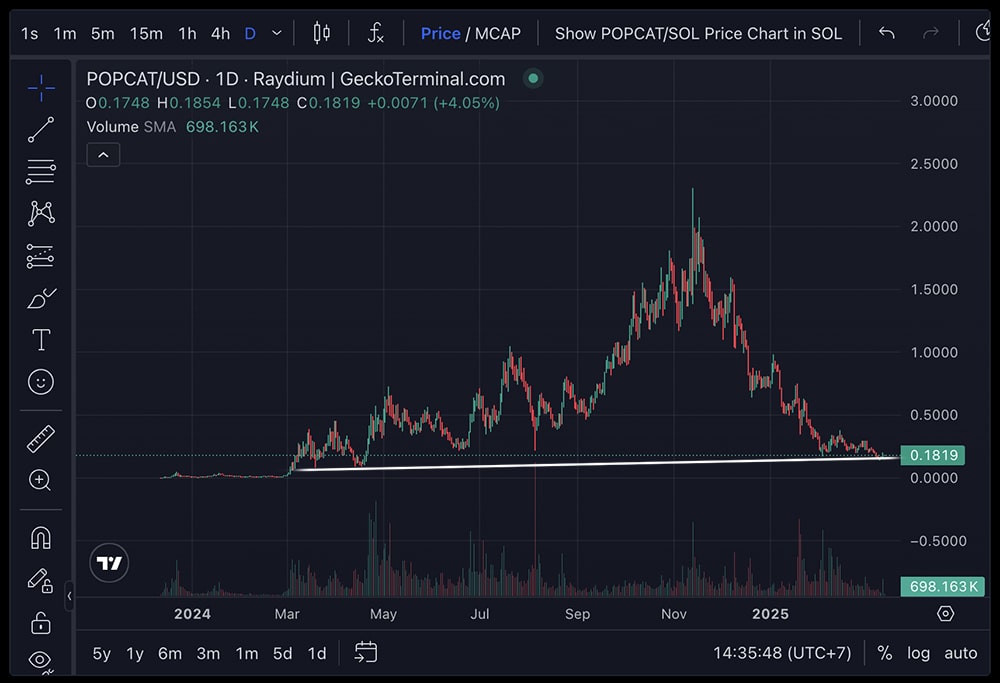 Popcat looks like it's about to recover, is this Solana meme coin crypto at the best buy level? Find out as we dig in deeper.