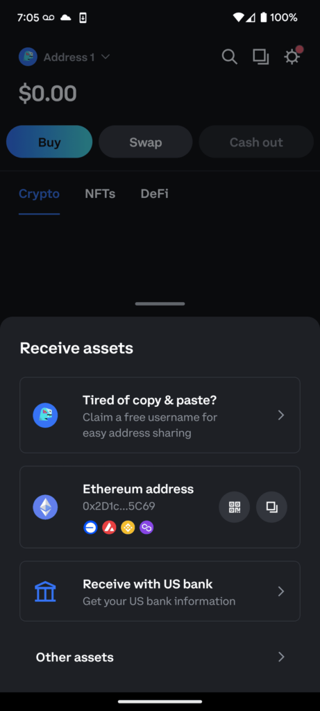 Receive assets in Coinbase Wallet with a username
