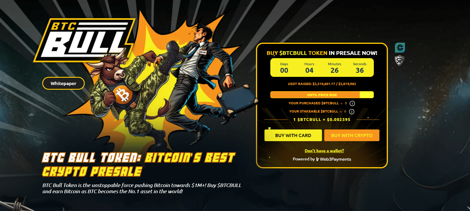 President Trump has signed an executive order creating a Bitcoin Reserve. BTC prices stagnant as BTC Bull raises over $3.3 million
