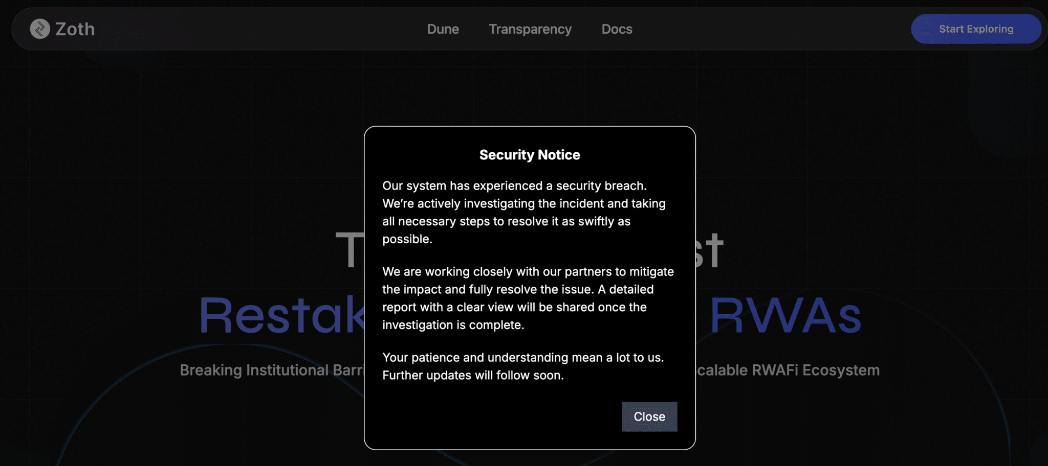 This is the second time this month that RWAFi platform Zoth has been hacked after losing $285,000 to a Uniswap V3 liquidity pool on March 6