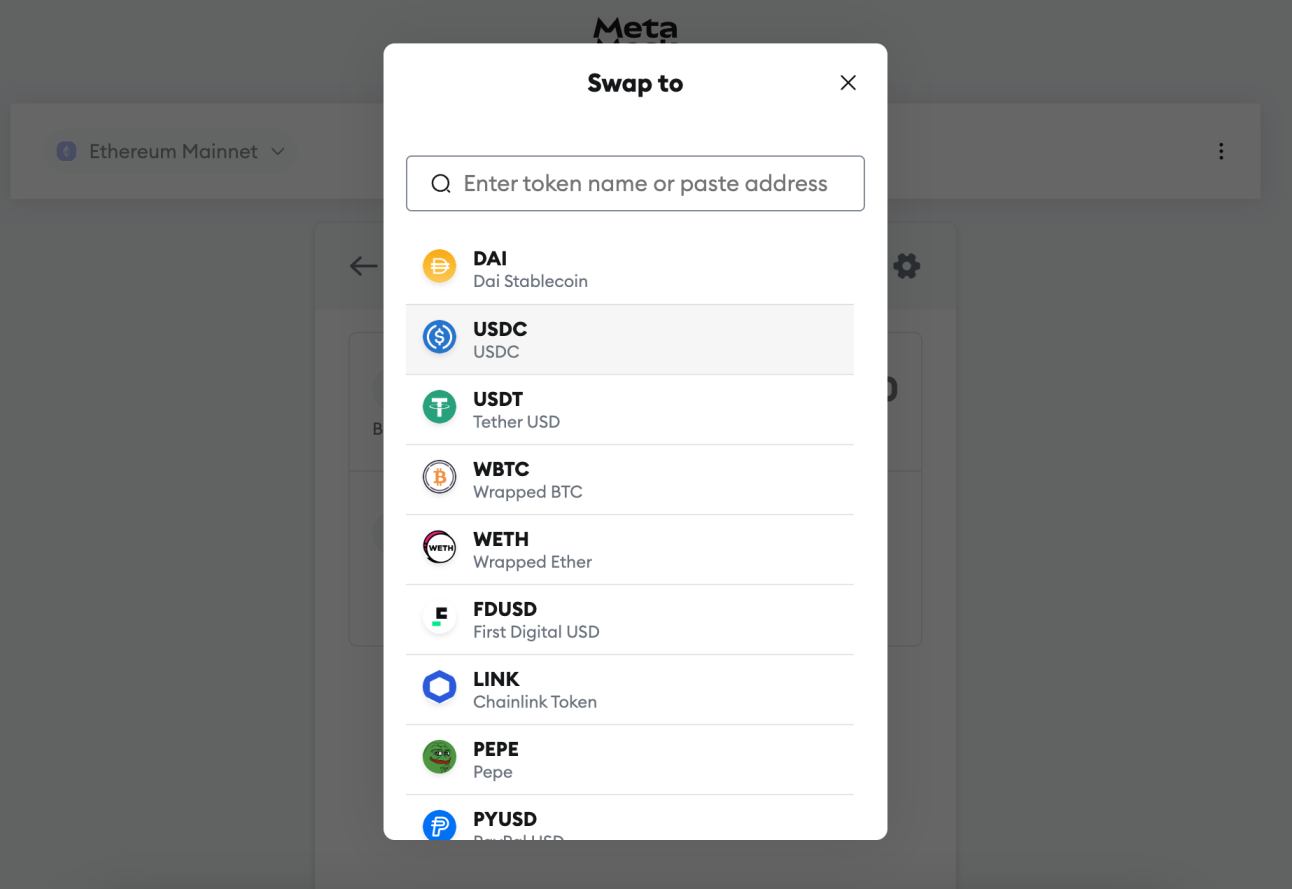 MetaMask swaps and supported coins