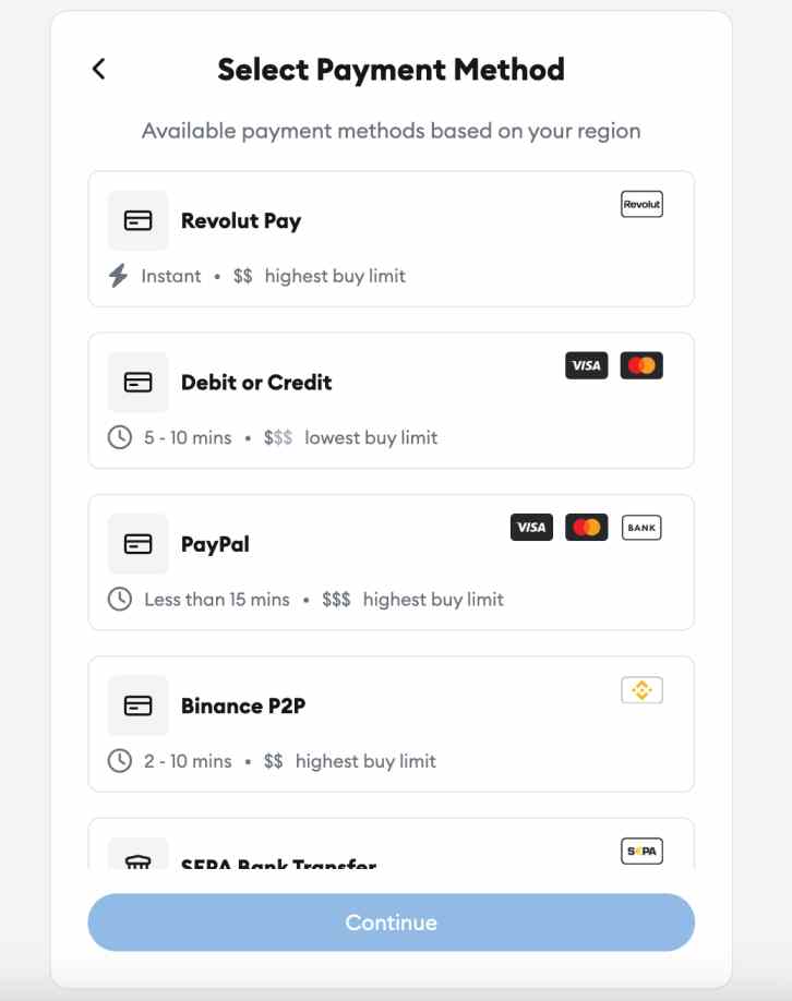 MetaMask payment options