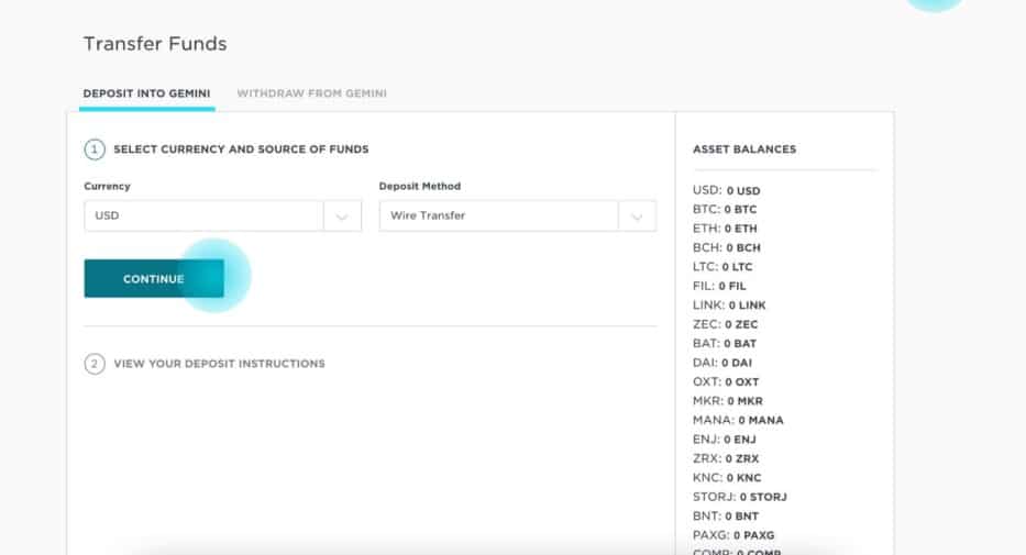 Gemini wallet how to deposit