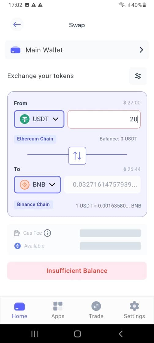 Best Wallet swap BNB for USDT