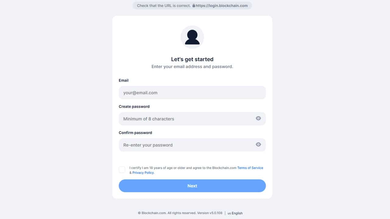 Blockchain Wallet registration