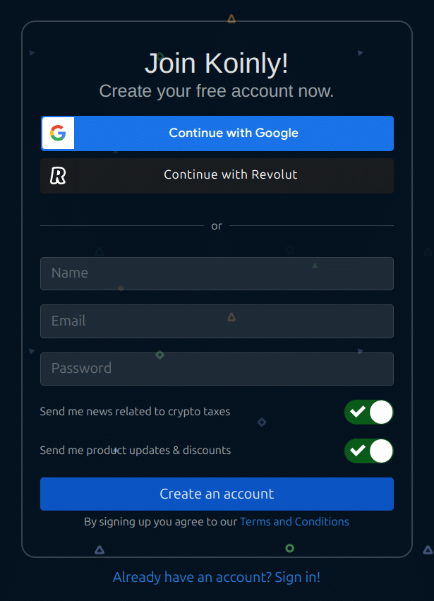 koinly signup