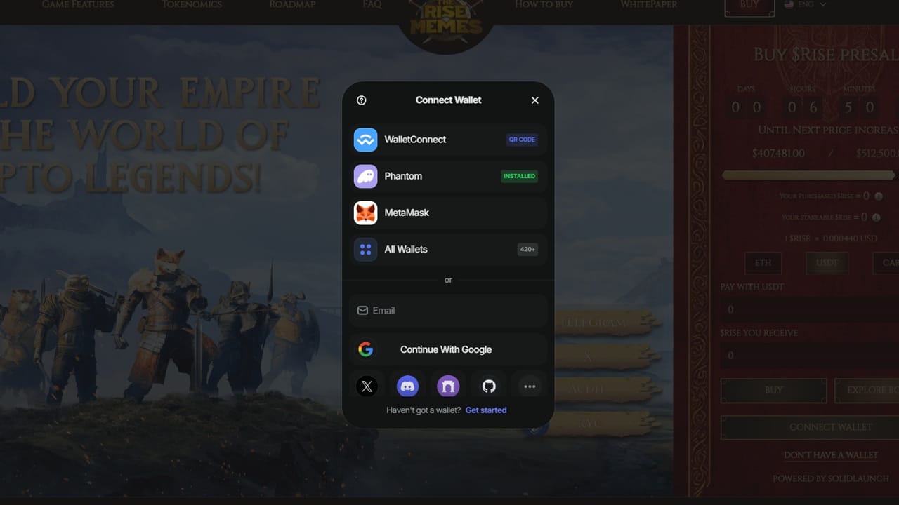 Connect wallet to The Rise of Memes