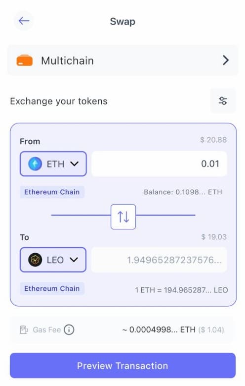 best wallet swap ETH for LEO