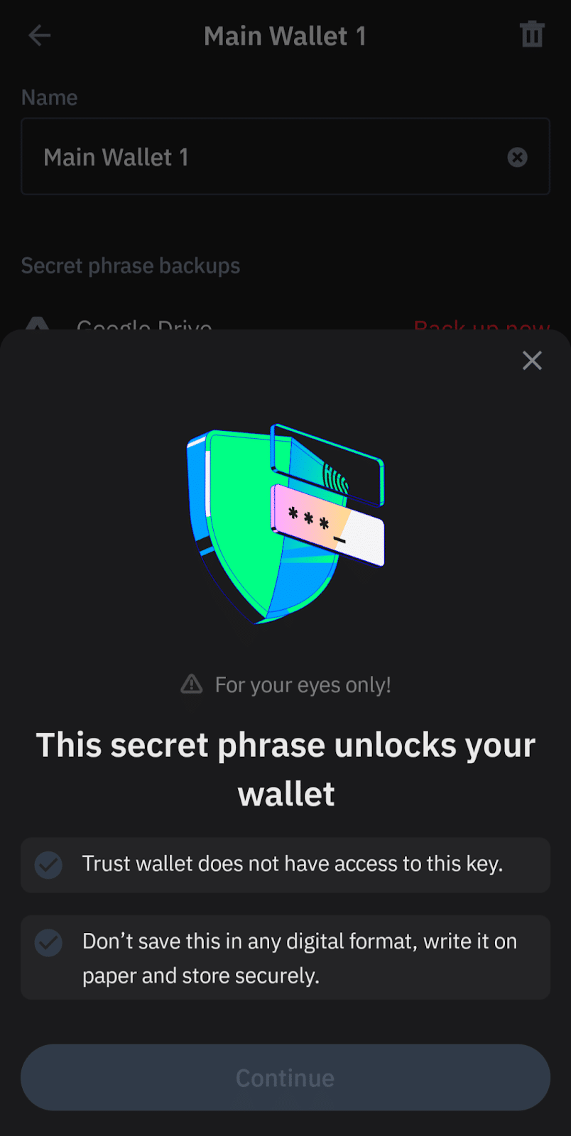 trust wallet save seed phrase