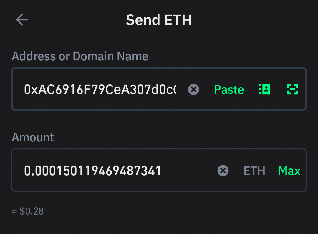 trust wallet send eth