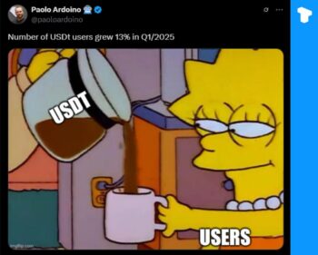 Amid growing economic volatility, Tether marks a 13% rise in Q1 user base with a viral Simpsons meme post.