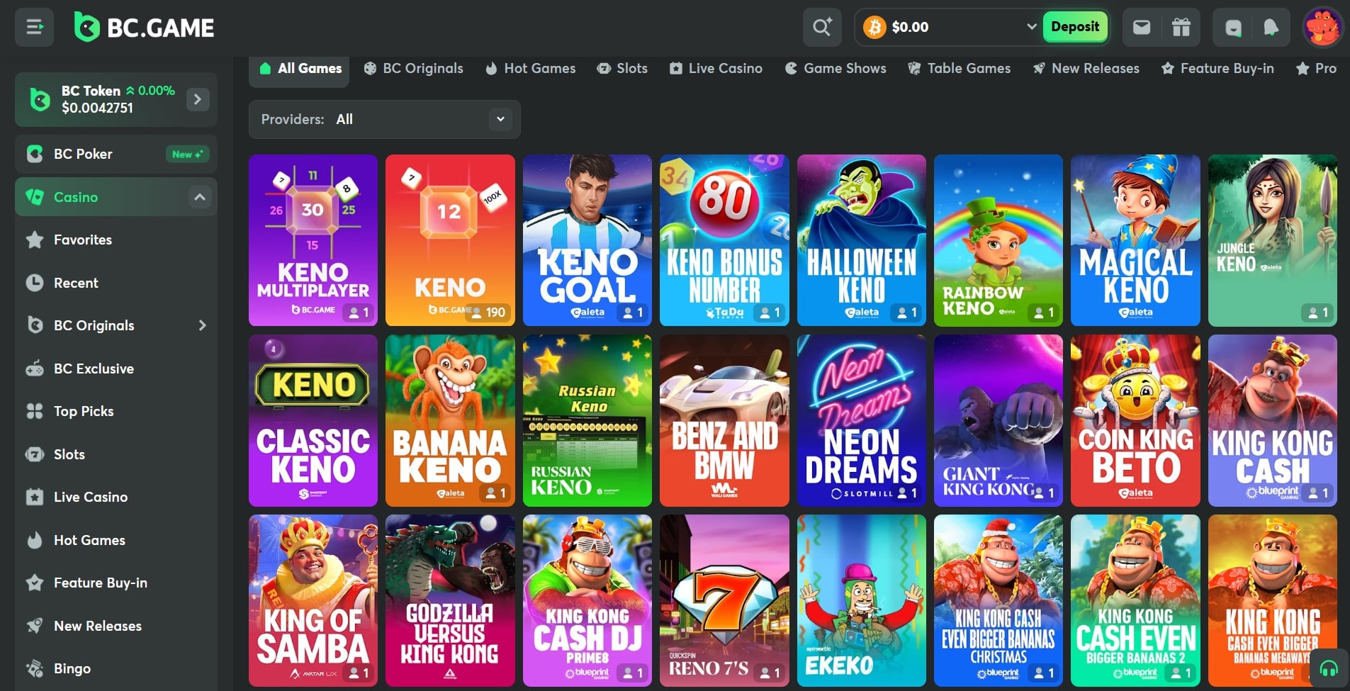 Play Keno online at BC.Game Casino